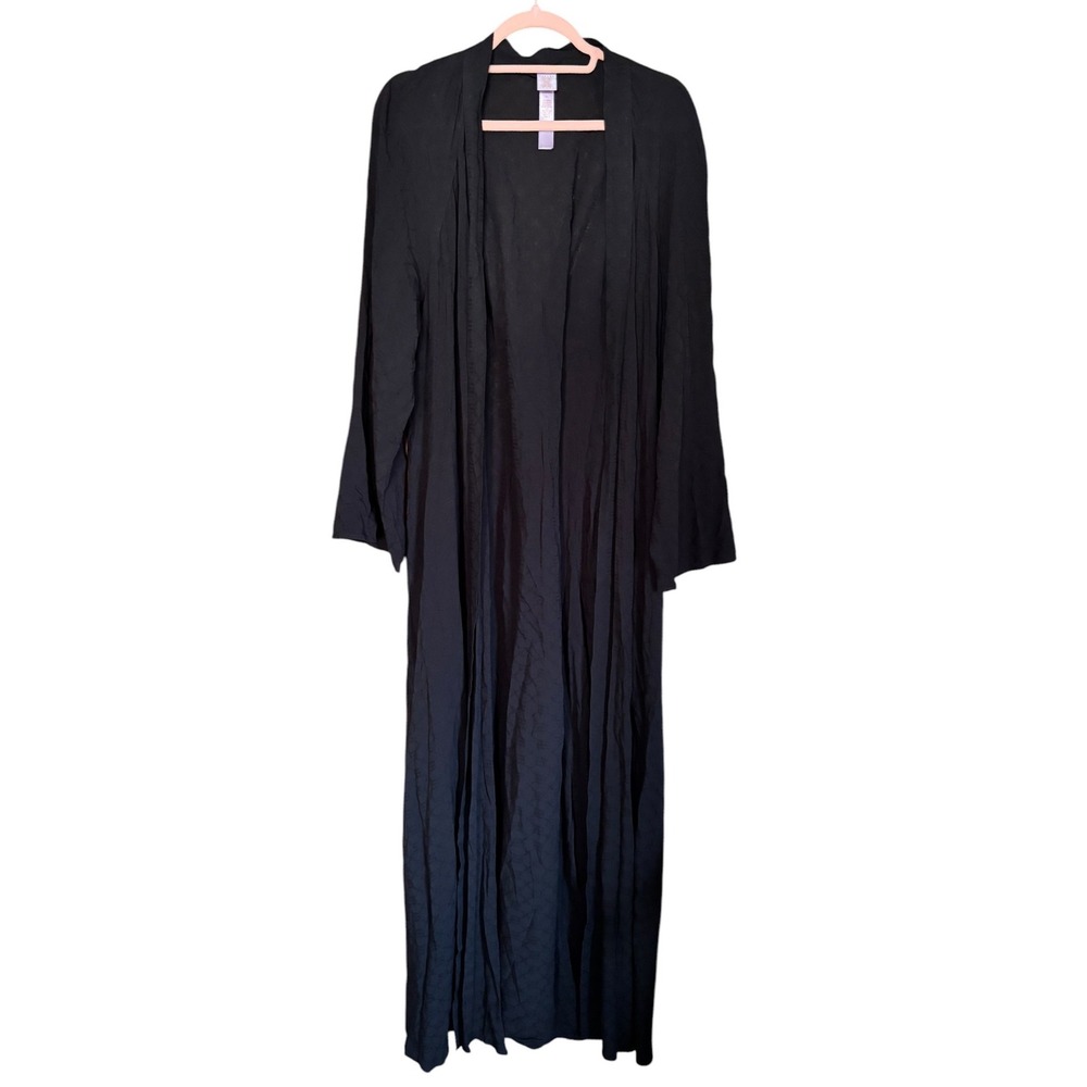 Savage X Fenty Black Jacquard Lace Up Back Duster Robe Kimono Womens Size M/L